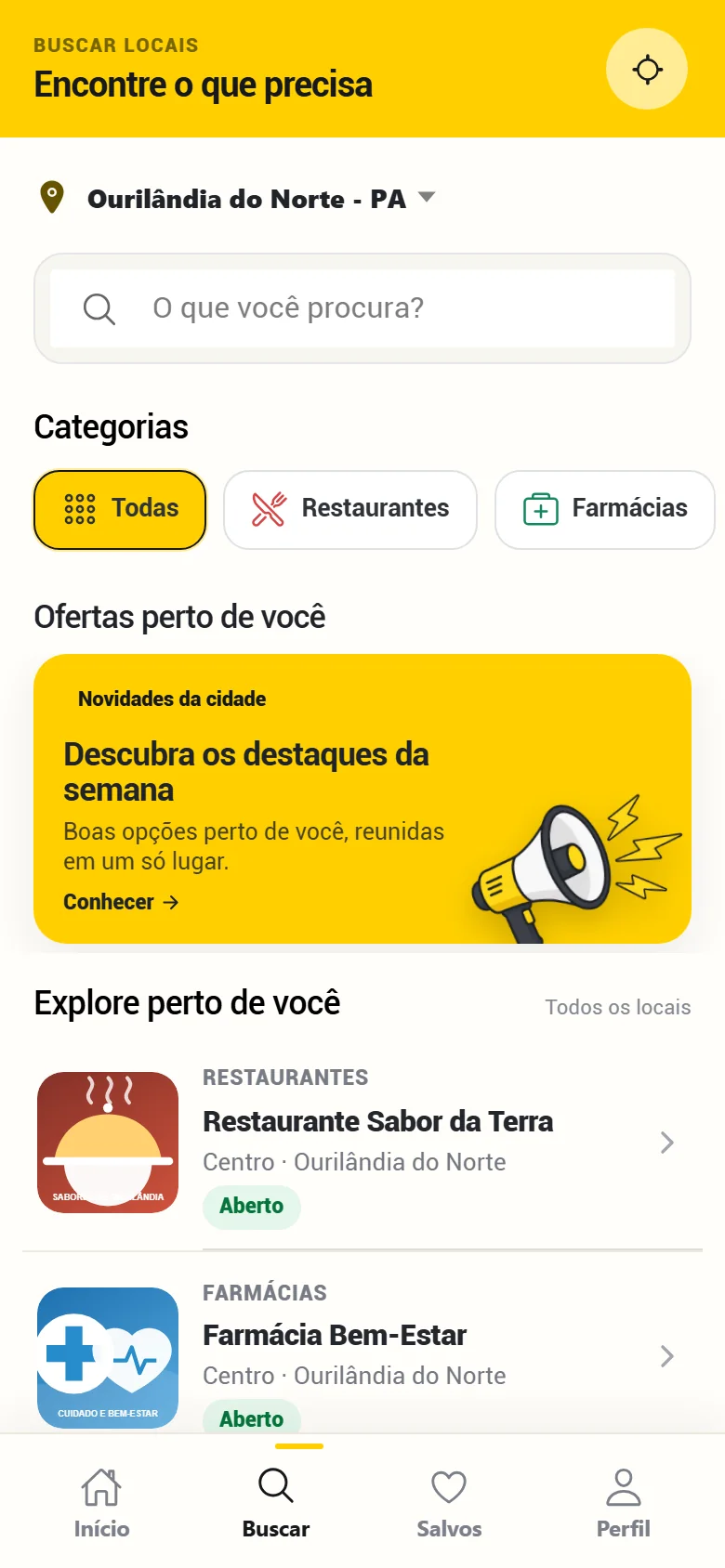 Tela de busca do aplicativo AcheiTudo